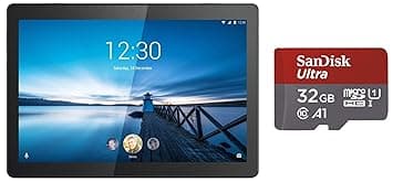 Lenovo Tab M10 Tablet (10.1 inch, 32GB, Wi-Fi + 4G LTE), Slate Black + SanDisk 32GB A1 Memory Card Combo Tablets