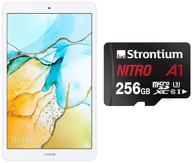 HONOR Pad 5 (20.3cm 8" Full HD Display, 4+64GB, Dual Stereo Speakers, GPU Turbo 2.0, Face Unlocking, Glacial Blue) + Strontium Nitro A1 256GB Mic