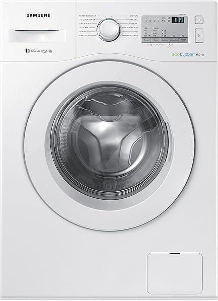 Samsung 6 kg Inverter Fully-Automatic Front Loading Washing Machine (WW60M204KMA/TL, White, Inbuilt Heater) Washing Machines & Dryers