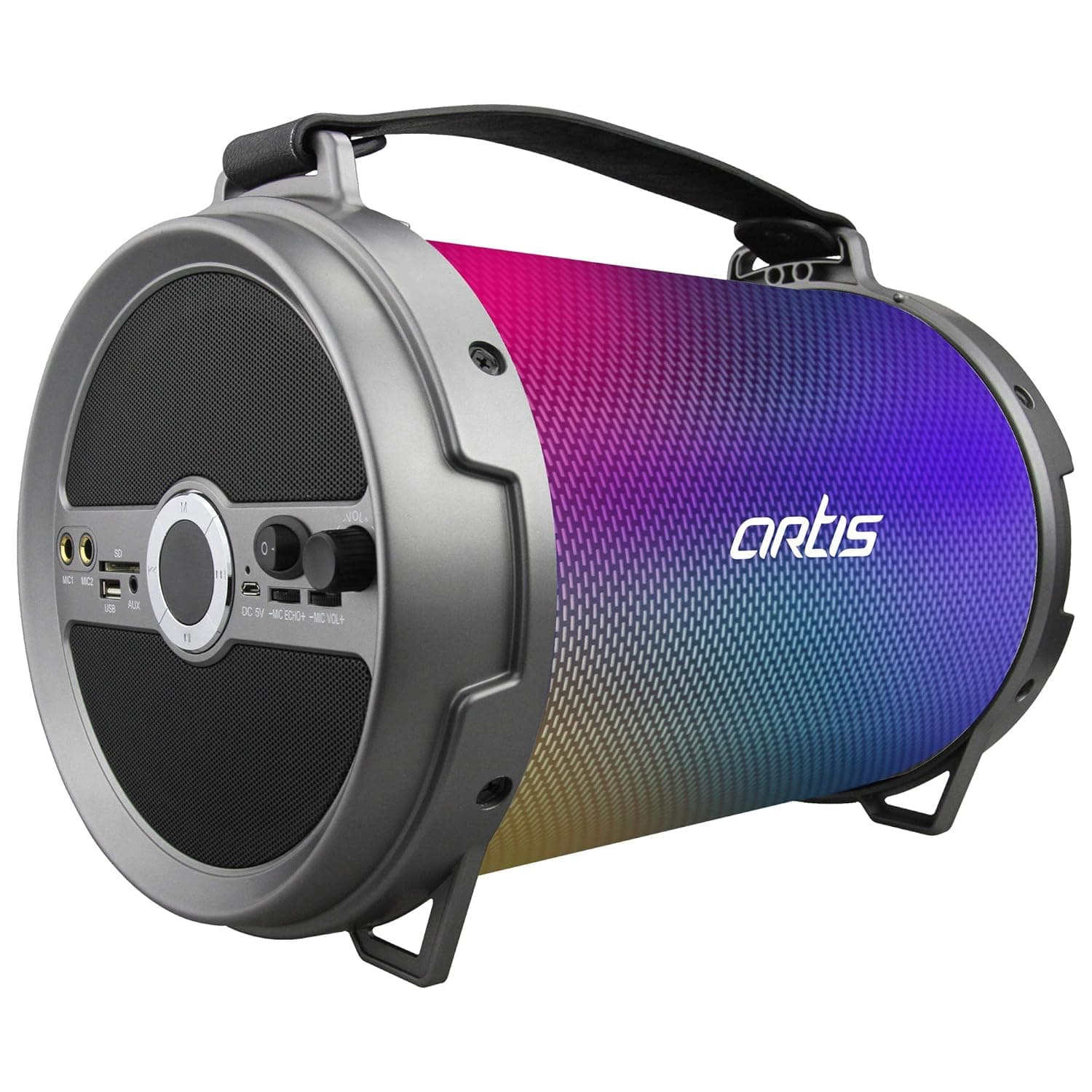 Artis BT504 RGB Wireless Portable Dynamic LED Bluetooth Speaker with USB/FM/SD Card/AUX in/MIC in/LED Display/LED Lights & Wireless MIC.