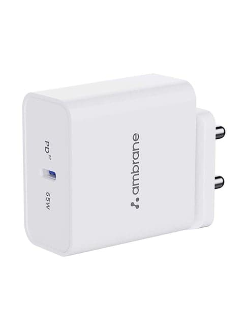 Ambrane Raap H65 65W Laptop/Mobile Charger with Fast Charging PD Technology (White)