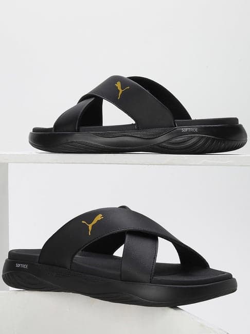 Puma Men's Softride Seave Black Cross Strap Sandals