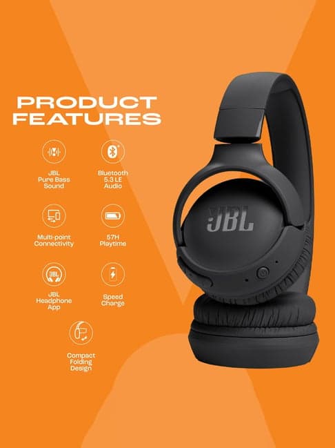 JBL Tune 520BT On Ear Wireless Bluetooth Headphones with Upto 57 Hrs Playtime (Black)