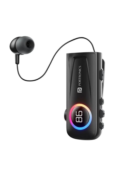 Portronics Harmonics Klip 5 Retractable BT Calling Earphone with Upto 15H Playback (Black)