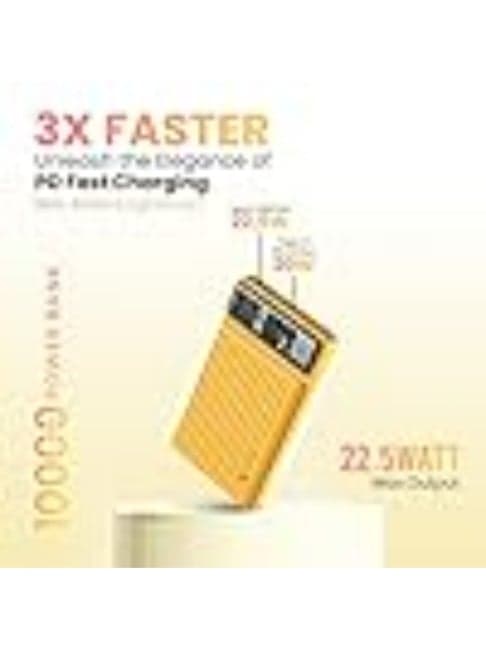 Portronics Luxcell Mini 10K Advanced 10000 mAh Power Bank 22.5W, Type C PD Output & Input- Yellow