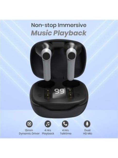 PTron Basspods 281 True Wireless Bluetooth Earbuds with Charging Case (Grey and Black)