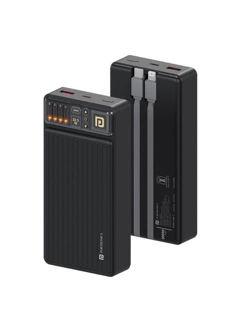 Portronics Luxcell Bind 20000 mAh Power Bank 22.5W with Built in 2 Detachable Output (Black)