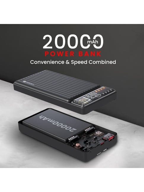 Portronics Luxcell Bind 20000 mAh Power Bank 22.5W with Built in 2 Detachable Output (Black)