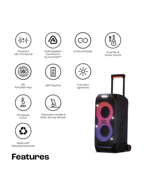 JBL Partybox 320, 240W Portable Bluetooth Party Speaker with Futuristic Light Show (Black)