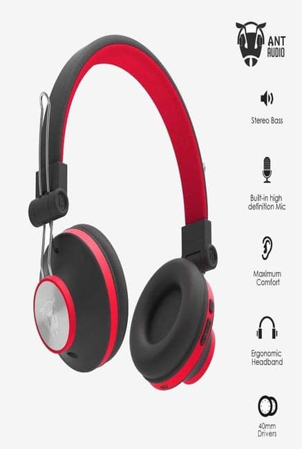 Ant Audio Treble H82 On-Ear Bluetooth Headphone (Black and Red)