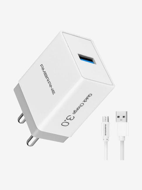 Ambrane AQC-56 Quick Charge 3.0A Wall Charger with USB Cable (White)