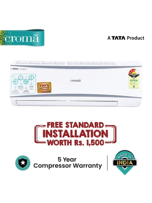 Croma 1.0 Ton 3 Star Copper CRAC7721 (R-32) Split AC (White)