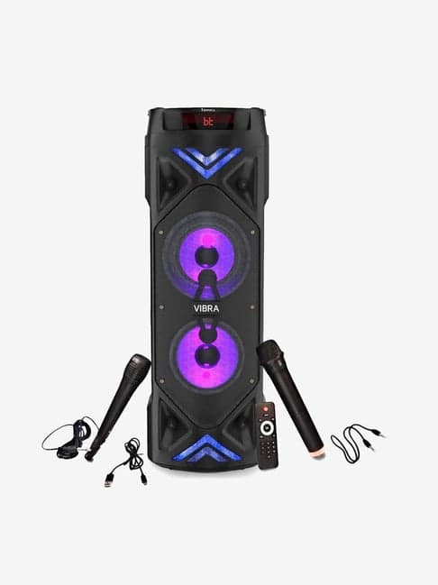 Tronica Thunder Vibra Dual 6.5inch Party Speaker with Two Karoke Mics and Vivid Light Effect (Black)
