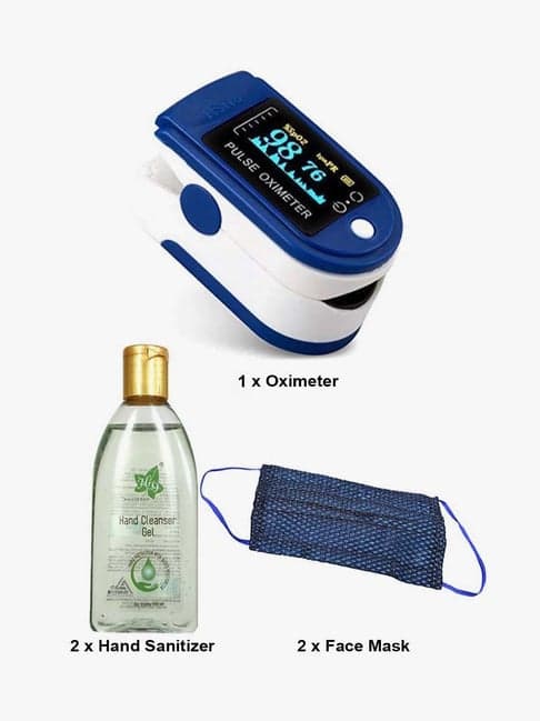 HomePro OLED Fingertip Pulse Oximeter, HI9 Hand Sanitizer (2), Face Mask (2) Combo