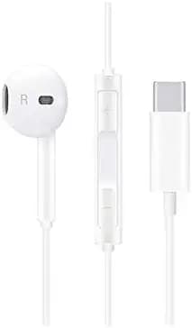 HB PLUS Wired Type C Earphones with Mic & HD Sound Quality,Noise Cancellation with USB Type C Port Compatible with All Type C Port Device (White)