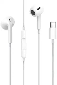 JELLICO (X14 Type C) Semi-in-Ear Wired Earphones with Integrated Three-Button Wire Control & Excellent Sound & Tangle-Free Cable - White (Compatible for Type C Devices)