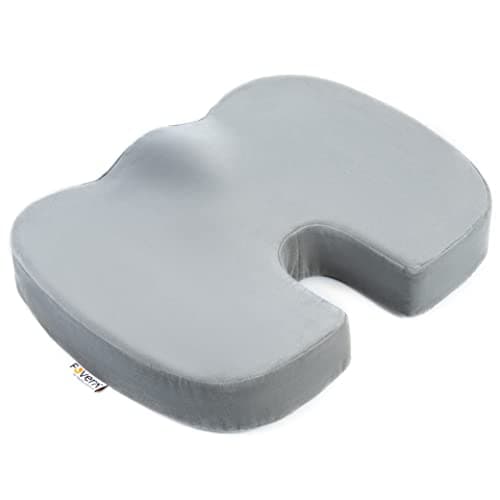 FOVERA Orthopedic Memory Foam Coccyx Seat Cushion for Tailbone, Sciatica, Lower Back Pain Relief - Ergonomic Contoured Cushion for Office/Home Chair and Wheelchair (M - Below 80Kg Wt, Velvet Grey)
