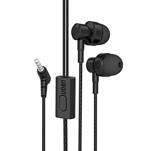 UBON Wired Earphone GP-321 OG Series in-Ear Wired Headphones with Mic, 3.5 mm Audio Jack, 1-Meter Tangle-Free Cable, 10mm Dynamic Driver, Hi-Fi Audio & Deep Bass (Black)