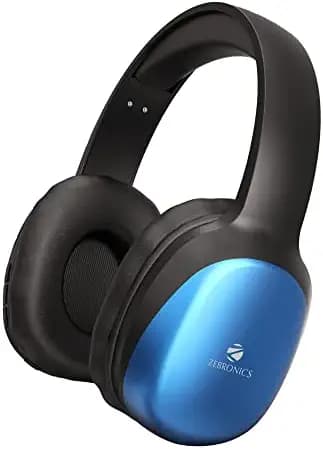 (Renewed) Zebronics Zeb-Thunder PRO On-Ear Wireless Headphone with BTv5.0, Up to 21 Hours Playback, 40mm Drivers with Deep Bass, Wired Mode, USB-C Type Charging(Blue)