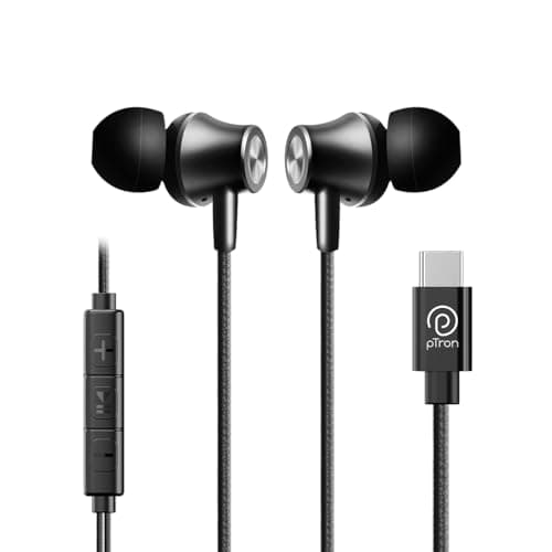 pTron Boom Play Type C Port in-Ear Wired Earphones with Mic, 10mm Drivers for Stereo Audio, Snug-fit Metal Buds Wired Headphones, in-line Controls, 1....