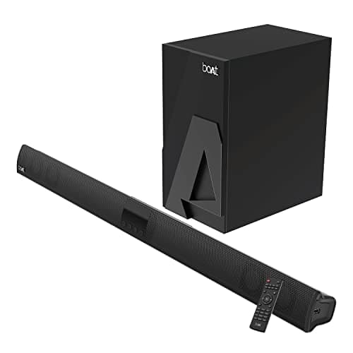 (Renewed) boAt Aavante Bar 1400 Bluetooth Soundbar with 120W RMS boAt Signature Sound, 2.1 Channel, Multi-Compatibility Modes, Wired Subwoofer, Entertainment EQs(Premium Black)