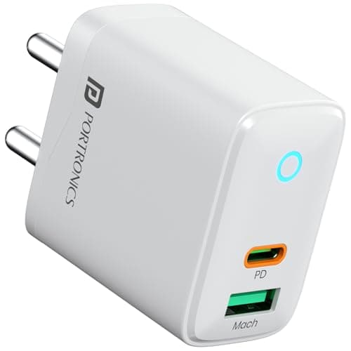 Portronics 35W Adapto 35B Dual Port Fast Charging Adaptor with Type C PD Port & USB-A Port, LED Indicator, PPS Technology, 18W USB Output, Supports iP...