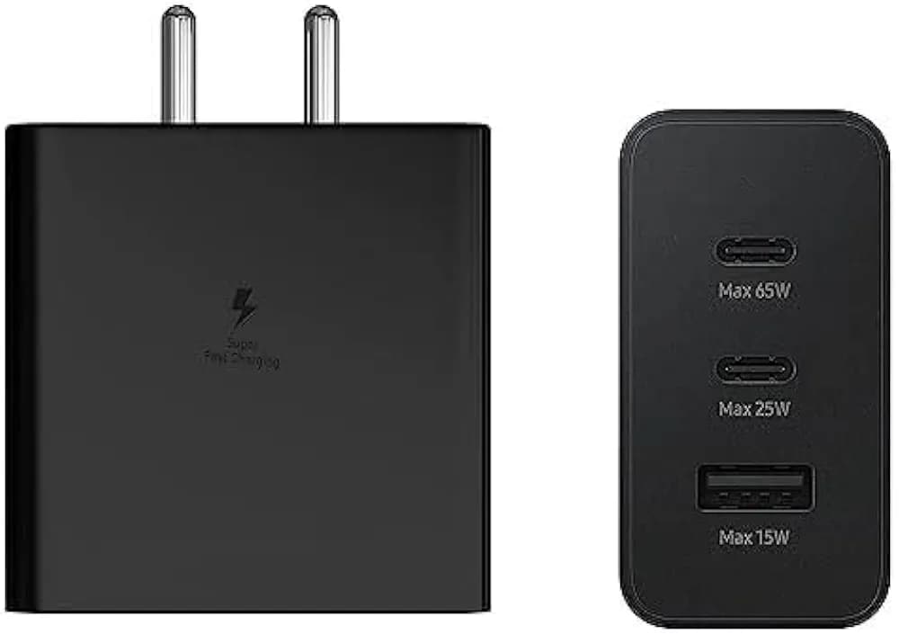 65W Trio Port Super Fast Charger True 65W Max Pd Charging Adapter Compatible for Samsung S23 Ultra (Black)