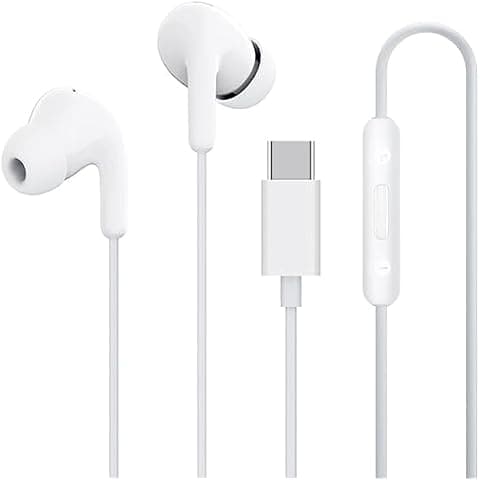 Wired Earbuds Compatible with Xiaomi Redmi Note Series, Type-C, 12.4mm High Bass Drivers, HD Calling Mic, IP54, White