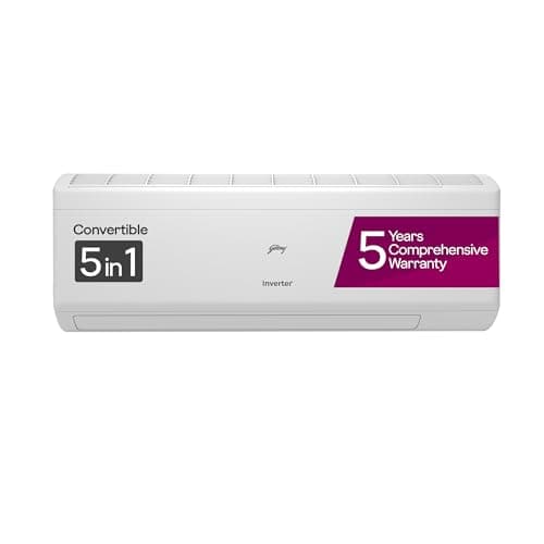 Godrej 1 Ton 5 Star, 5-in-1 Convertible Cooling, Inverter Split AC (2024 Model, Copper, Heavy-Duty Cooling at 52 Deg Celcius, AC 1T EI 12IINV5R32-WWR,...