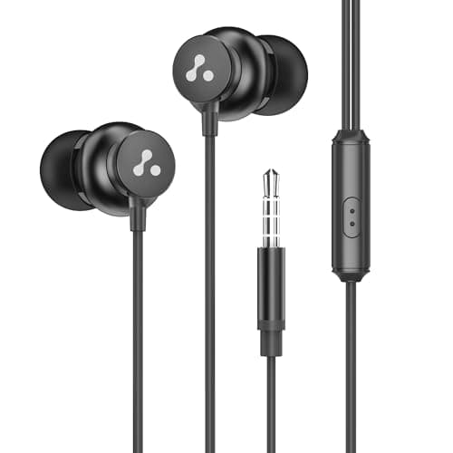 Ambrane Stringz 38 Wired Earphones with Mic, Powerful HD Sound with High Bass, Tangle Free Cable, Comfort in-Ear Fit, 3.5mm Jack (Black), Normal