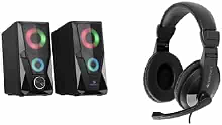 Zebronics Zeb-Warrior 2.0 Multimedia Speaker with Aux Connectivity,USB Powered and Volume Control & Zeb-200HM Wired in Ear Headphone with Mic (Black)