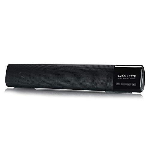 (Renewed) Amkette Boomer Compact Wireless Bluetooth Soundbar, 12 Hours Play Time & Two Large Passive Subwoofer with Multiple Playback Options USB/SD Card/Aux/FM (TWS Supported) (10 Watts) (Black)