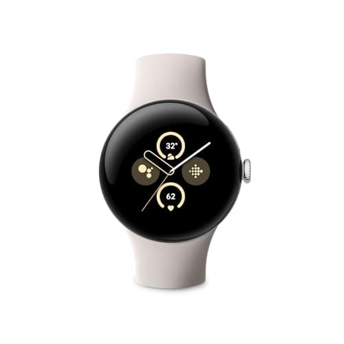 Google Pixel Watch 2 with the best of Fitbit Heart rate tracking, stress management, safety features – Android smartwatch – Polished Silver Aluminium Case – Porcelain Active Band – Wi-Fi
