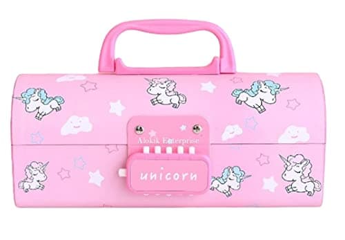 Alokik Enterprise Kids Pen & Pencil Box | Suitcase Style Password Lock Pencil Case, Multi-Layer Pencil Box for Kids, Boys, Girls, Stationary Organizer Case for Kids, Return Gift for Kids(Unicorn Pink)