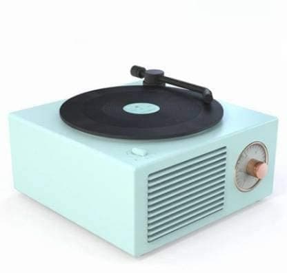 RUilY® X10 Retro Gramophone Bluetooth Speaker (Rotating Vinyl Disk) (Aqua Blue)