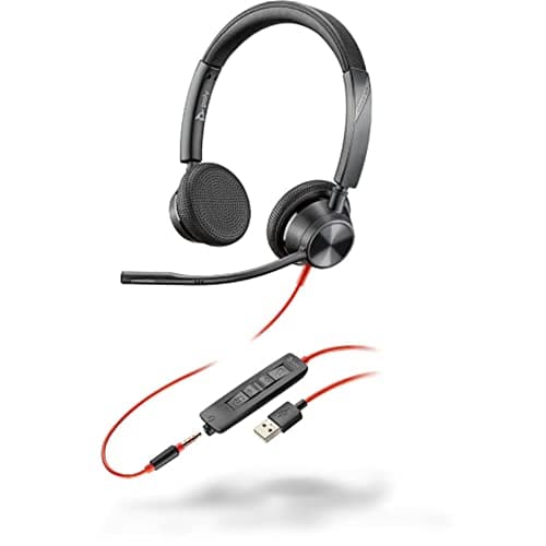 Poly by Plantronics - Blackwire 3325 Wired Stereo Headset with Boom Mic (Poly) - Connect to PC/Mac via USB-A or Mobile/Tablet via 3.5 mm Connector - Works with Teams, Zoom & More: Electronics, Black