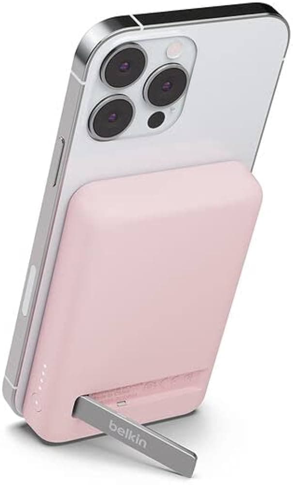 Belkin Quick Charge Magnetic Wireless Power Bank 5000mAh with Stand, Sleek Design for All iPhone 14, 13 and 12 Models, Compatible with MagSafe Covers - Pink