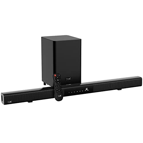 (Renewed) boAt Aavante Bar 1750 2.1 Channel Bluetooth Soundbar with 120W RMS Signature Sound, Wireless Subwoofer, Multi-Compatibility Modes, Touch Control Panel(Premium Black)