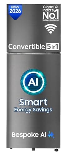 Samsung 330 L, 3 Star, Convertible 5-in-1, Digital Inverter, Frost Free Double Door, WiFi Bespoke AI Refrigerator (RT34HG5A23S8HL, Silver, Elegant Ino...