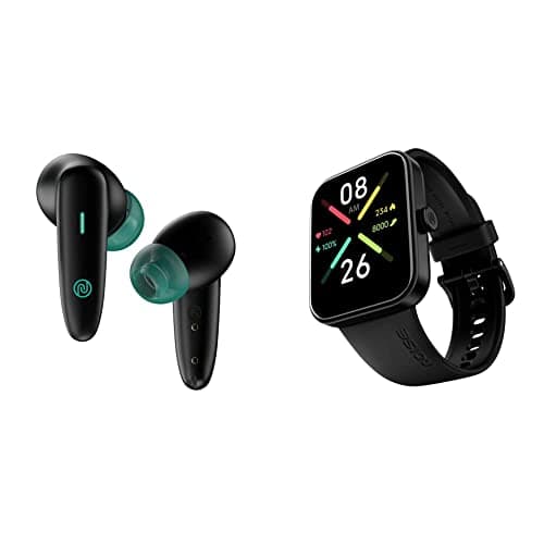 Noise Buds VS402 Truly Wireless in Ear Earbuds, 35-Hours of Playtime, Instacharge, Quad Mic with ENC, Hyper Sync (Neon Black) & Pulse Go Buzz Smart Watch Bluetooth Calling with 1.69" Display