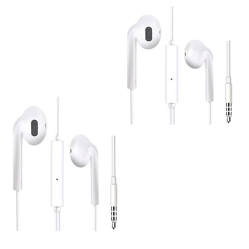 Khushi Compatible With for Oppo Mh319 Earphone Original Wired Stereo Deep Bass Hands-Free Headsets | 3.5 MM Audio Jack | Answer Calling With Mic OPPO Earphone White PACK OF 2
