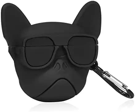 AMiRiTE AAC01 AirPods Pro Soft Silicone 3D Design Shockproof Protective Cartoon Case Cover with Anti-Lost Metal Keyring Compatible for Apple AirPods Pro (Black Dog)