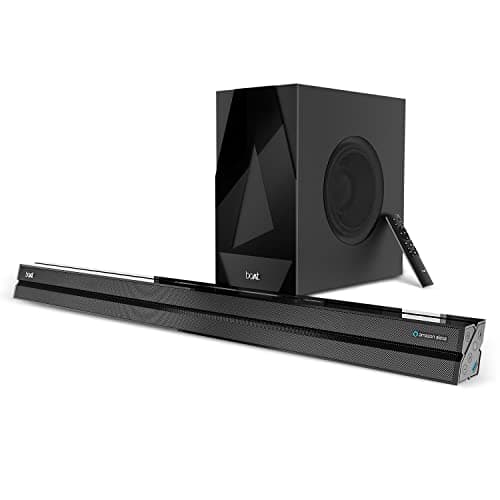 (Renewed) boAt Aavante Bar Aaupera Bluetooth Soundbar with Alexa Built-in, 120W RMS Signature Sound, 2.1 CH Wired Subwoofer, Music Streaming, EQ Modes, Dual Languages & Master Remote Control(Premium Black)