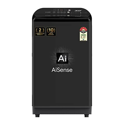 Acer 8.0 Kg Halo Wash Series Fully-Automatic Top Load Washing Machine (In-built Heater, AiSense, HelixFlow Pulsator, Pro-Foam Tub, 5 Star Rating, CareTec Wash, AR80FATLP1GT, 2023 Model, Grey)