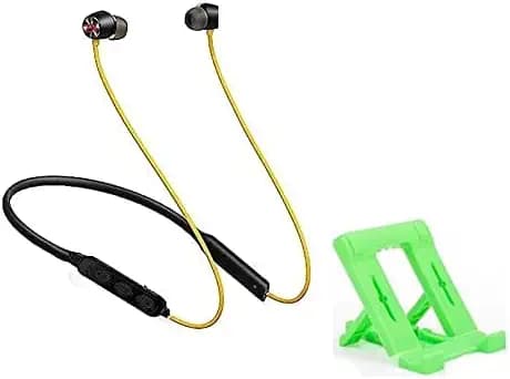 EASYSHOP Neckband Wireless Bluetooth HBS-730 Earphone, Crystal Clear Sound, Deep Bass, Vibration Alert On Call, Noise Cancellation Neckband for All Smartphone with Mobile Holder Foldable Stand