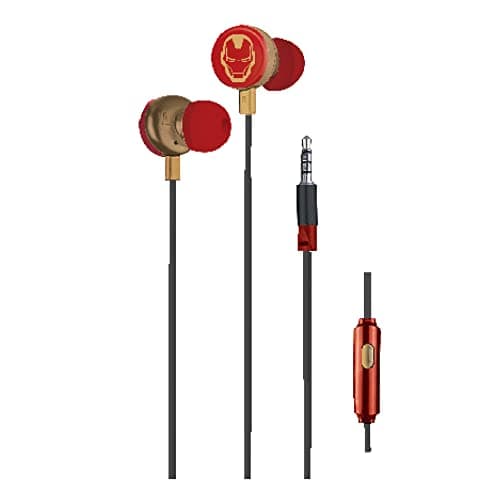 Reconnect Marvel Metal Finish Wired Earphone Flat with Super Bass and Inline Mic | Flat Buds | 1.2m Long Cable | Siri/Alexa/GoogleOk Compatible (Iron Man)