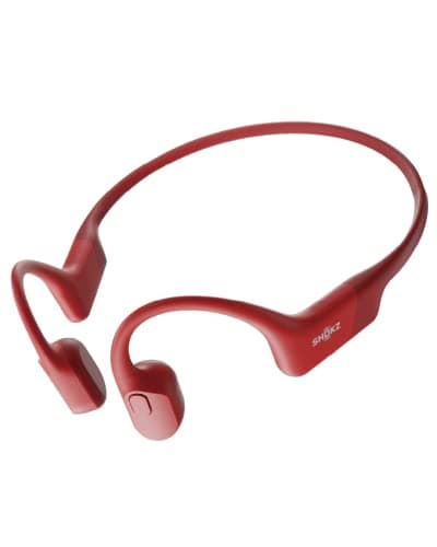 SHOKZ OpenRun - Open-Ear Bluetooth Bone Conduction Sport Headphones - Sweat Resistant Wireless Earphones for Workouts and Running - Built-in Mic, with Headband(Red)