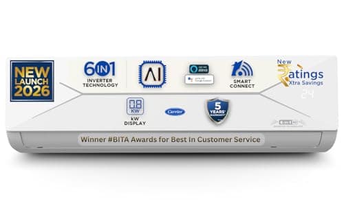 Carrier 2 T 5Star,New Star rated,Wi-Fi Smart Flexicool Inverter Split AC(Copper,Convertible6-in-1withWi-Fi with Geo-Fencing,Smart EnergyDisplay,New st...