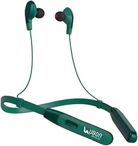 UBON CL-80 Bluetooth Headphones Earphones 5.0 Wireless Headphones with Fast Charging, 45Hrs Playtime, Dual Pairing, Lightweight Neckband, Sweat-Resistant Magnetic Earbuds with Inbuilt Mic (Green)