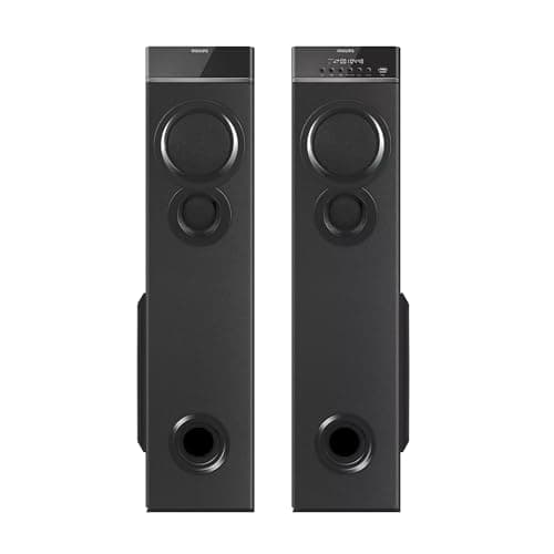 Philips Audio SPA9085 2.0CH 100W Multimedia Tower Speakers with Wireless Microphone,Multi-Connectivity Option with Supporting USB, AUX, FM,Mic & Thump...